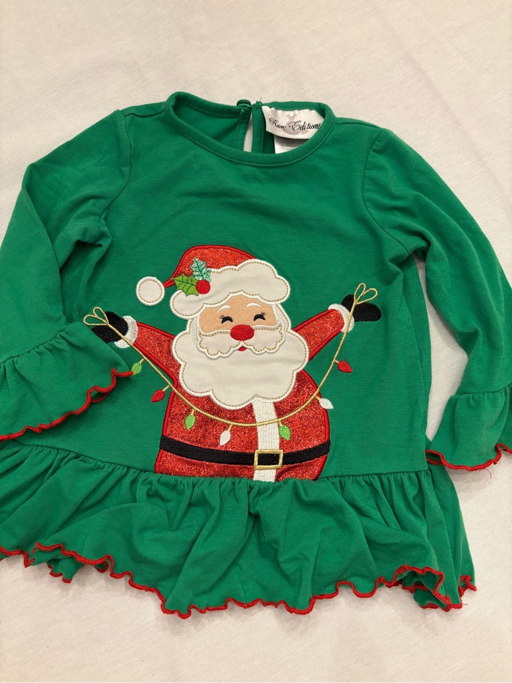 Rare Editions Green Santa Holiday Long Sleeve Top